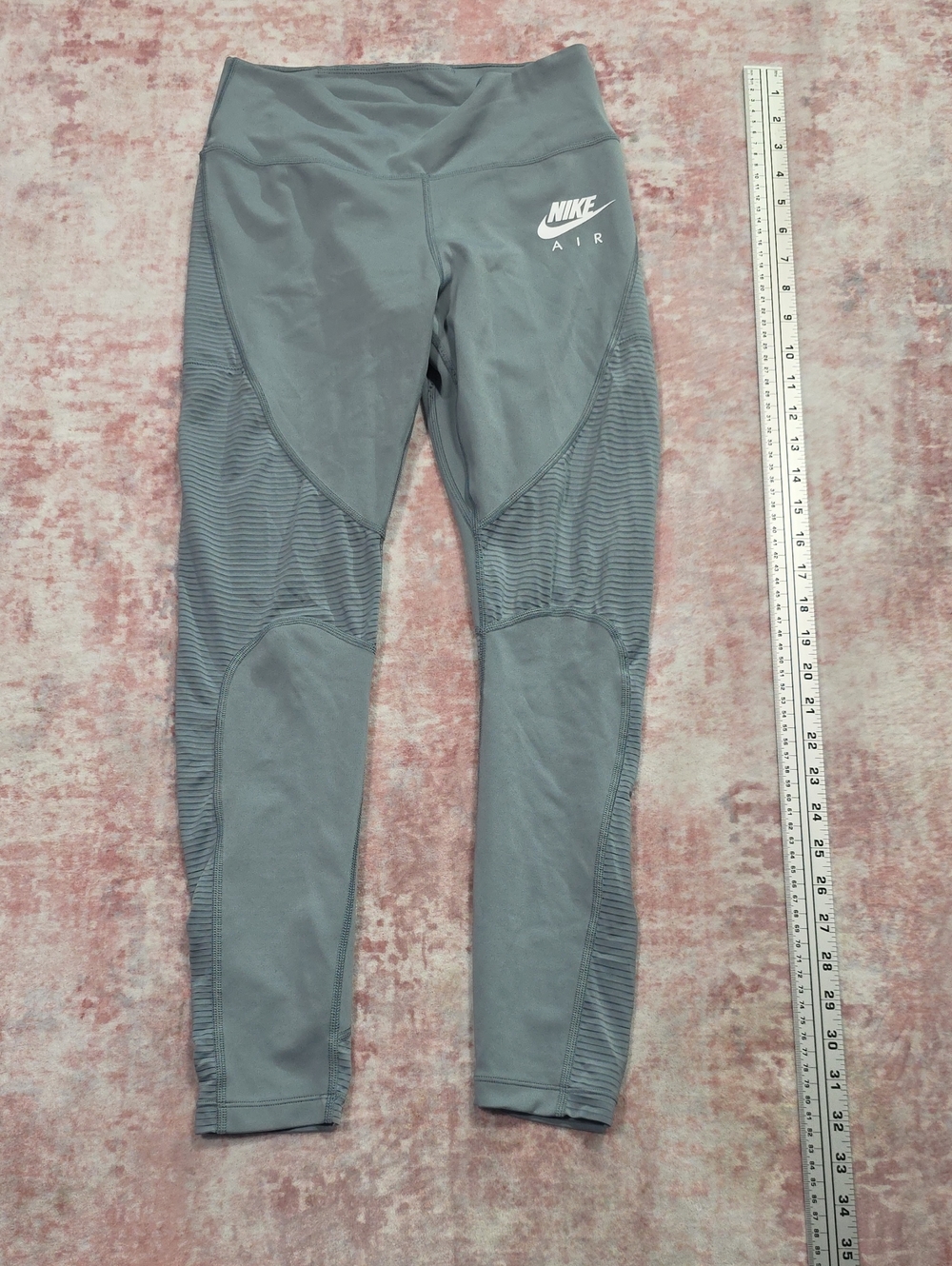 Nike Air Women's Ribbed Moto Paneled Leggings Gray Green High Waisted Athleisure